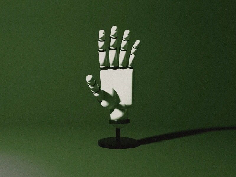 An articulated hand on a plinth
